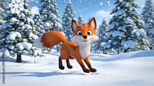 Searching Fox in Snowy Forest Scene