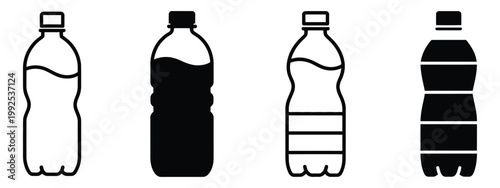 Bottle icon set, plastic bottle icon symbol sign collection, vector illustration, modern minimal flat design, beverage container outline icons, reusable and disposable bottle shapes
