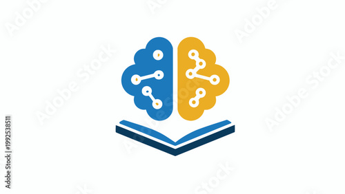 Human Brain with Digital Neural Network over Open Book Icon, Creative Concept for Artificial Intelligence, Machine Learning, Online Education, and Smart Tech Solutions on White Background