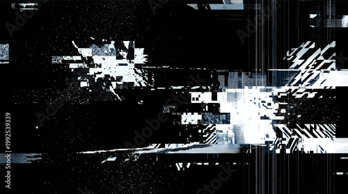 Abstract black and white glitch background with distorted patterns  