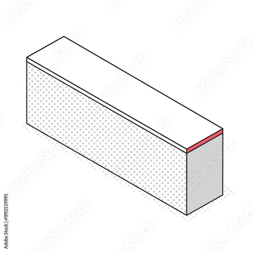I字型カウンターのアイソメトリック線画イラスト（スタッフなし・レッド）