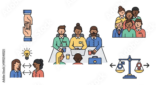 Business and social concepts including teamwork diversity ideas equality with social issues human resources business teamwork diversity equality