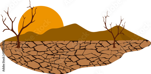 Dry cracked earth with dead trees