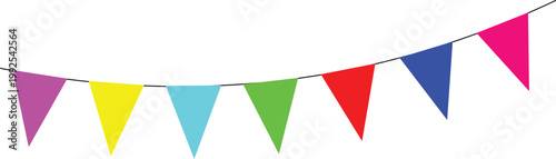Festive Bunting: A string of colorful triangular flags flutters in the breeze, symbolizing joy, festivity, and celebration.