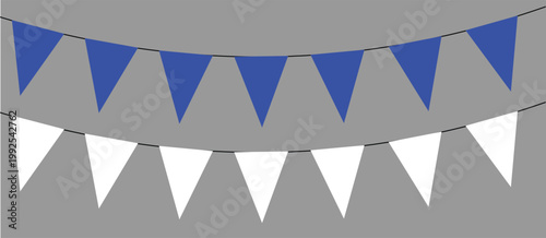 Bunting Banner Design: An illustrative arrangement of blue and white bunting banners hangs gracefully against a simple backdrop. A visual representation of celebratory mood and festive atmosphere.