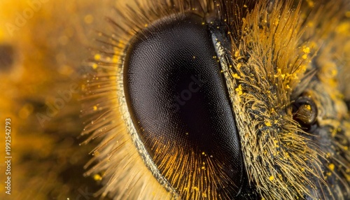 Extreme Close-Up of a Bees Eye Covered in Pollen.