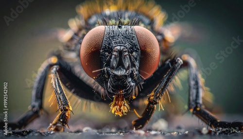Extreme close-up of a fly showcasing intricate details and textures.