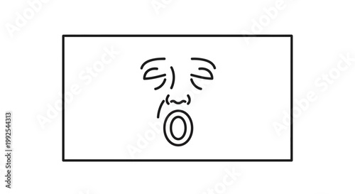 Funny Yawning Face Icon, Tired Expression, Open Mouth, Sleepy Eyes, Simple Line Art