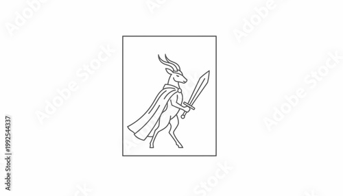 Gazelle Warrior with Sword and Cape, Fantasy Animal Hero, Mythical Creature Illustration