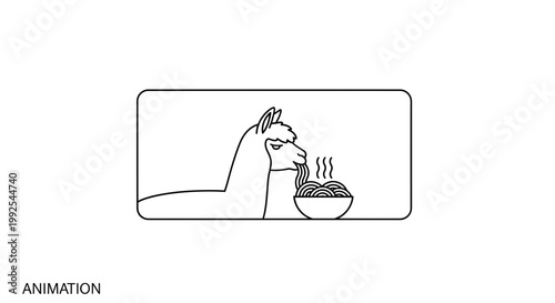 Funny Alpaca Eating Noodles Animation