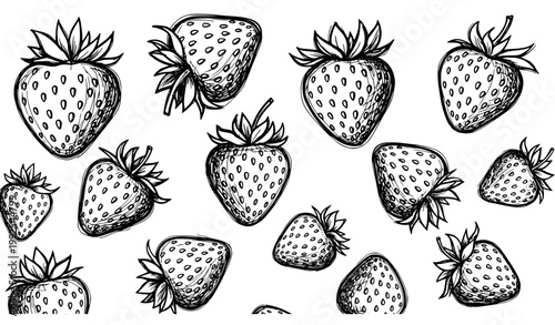 Artistic Strawberry Doodle Sketch Vector with Hand Drawn Fruits in Loose Natural Pattern Style