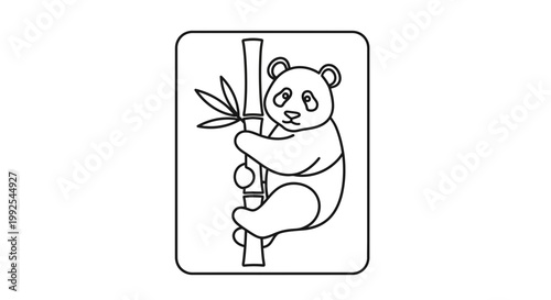 Cute Panda Climbing Bamboo Tree - Line Art Illustration