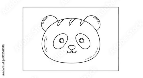 Cute Panda Face Coloring Page, Outline Drawing for Kids