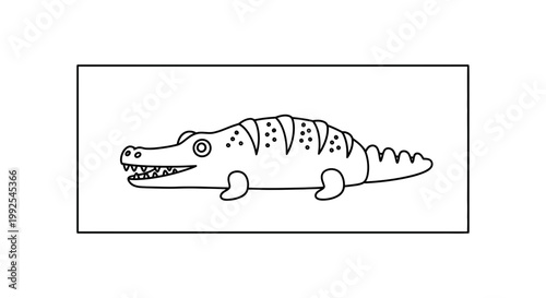 Cute Cartoon Alligator Vector Illustration - Simple Line Art for Kids