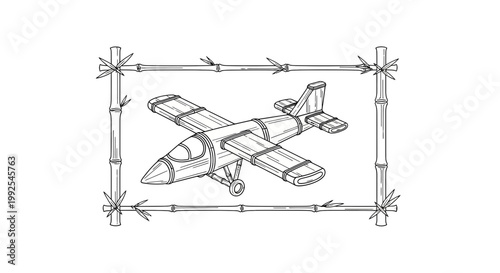 Vintage Airplane Sketch in Bamboo Frame