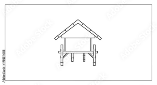 Simple Line Art of a Traditional Hut on Stilts, Minimalist Bamboo Structure