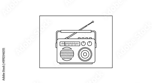 Retro Portable Radio with Antenna and Knobs, Vintage Music Player Line Art Icon