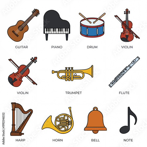 Collection of Musical Instruments Icons Vector Illustration.