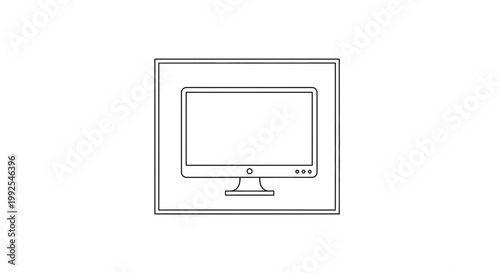 Modern flat screen computer monitor icon on white background, minimalist vector illustration