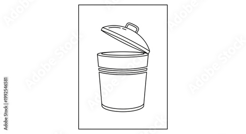Open Trash Can Line Art Illustration - Simple Drawing of a Waste Bin with Lid