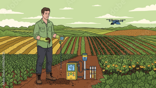 Man holding soil testing equipment outdoors.