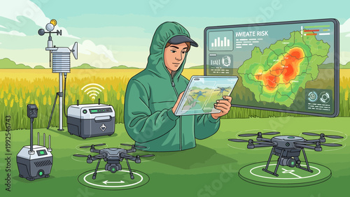Man in green hoodie with drones.