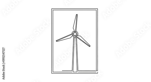 Minimalist Wind Turbine Line Art Illustration, Renewable Energy Concept