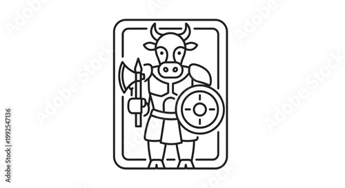 Minotaur Warrior Icon: Mythological Bull Man with Axe and Shield, Ancient Greek Legend