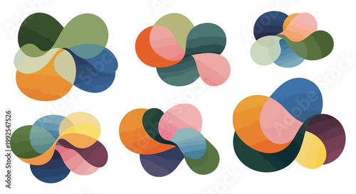 A playful and vibrant seamless pattern featuring overlapping translucent blobs in various warm and cool colors, creating a soft and modern visual texture for branding or textile applications.