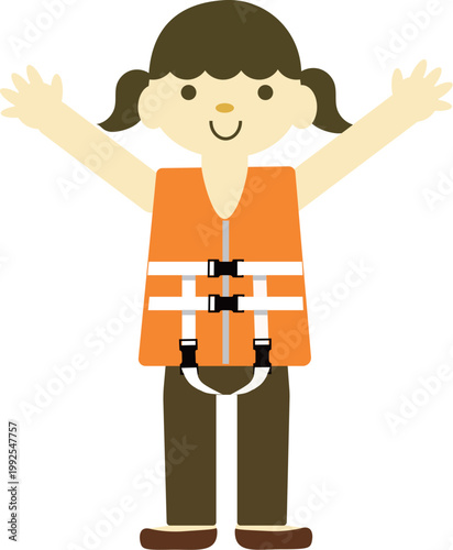 子どものライフジャケットの正しい着方　手順イラスト　水難事故防止　安全教育　解説イラスト