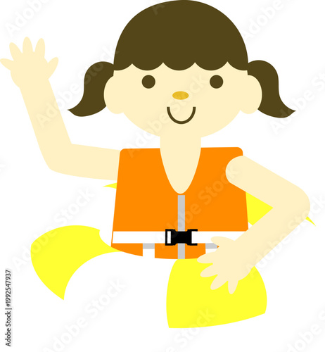 子どものライフジャケットの正しい着方　手順イラスト　水難事故防止　安全教育　解説イラスト