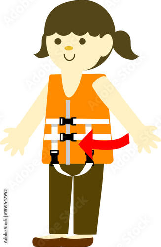 子どものライフジャケットの正しい着方　手順イラスト　水難事故防止　安全教育　解説イラスト