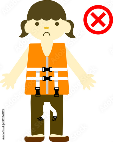 子どものライフジャケットの正しい着方　手順イラスト　水難事故防止　安全教育　解説イラスト