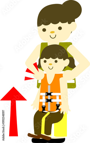子どものライフジャケットの正しい着方　手順イラスト　水難事故防止　安全教育　解説イラスト