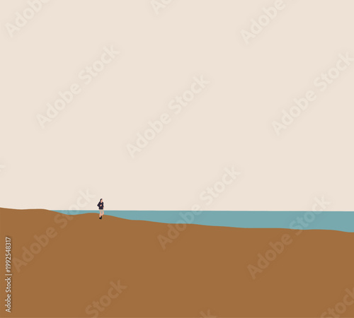 Man with hoodie running on rocky coast during holiday vacation. Wellness, exercise and summer sports training.