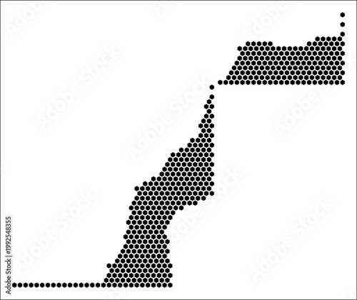 Western Sahara hexagon map. Plain black and white dotted shape template. Country tiny hexagon cells. Western Sahara flat honeycomb template. Vector Illustration.