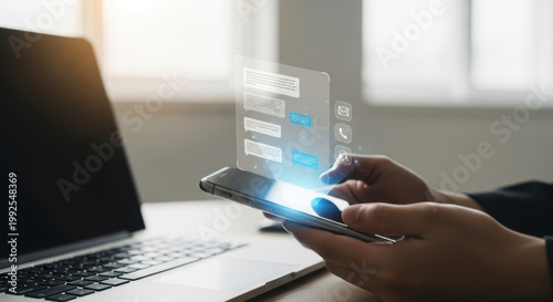 Chatbot conversation virtual assistant. Person using online customer service with chat bot to get support, Artificial intelligence and CRM software technology, customer support center, Contact Us