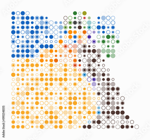 Egypt, shape of the country build of colored cells. Digital style map of the Egypt on white background. Large size circle blocks. Vibrant vector illustration.