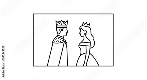 King and Queen Couple Royal Icons, Minimalist Line Art