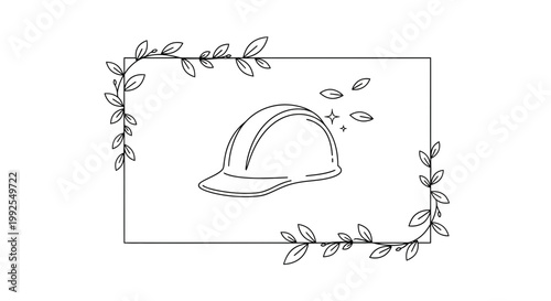 Hard Hat Icon with Floral Border - Construction Safety and Industry Symbol