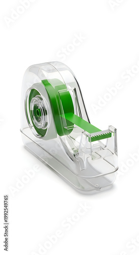 A green and clear tape dispenser