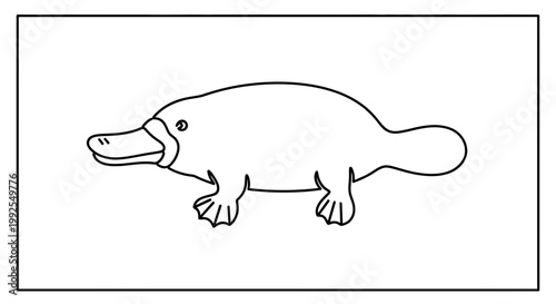Cute Platypus Outline Drawing, Simple Vector Illustration of Australian Mammal