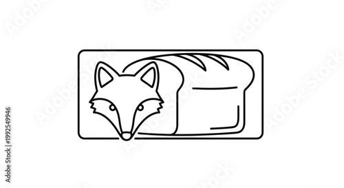 Clever Fox Hiding in Bread Loaf - Minimalist Line Art Icon