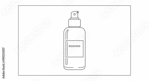 Cosmetic spray bottle with pump dispenser, minimalist line art, beauty product packaging