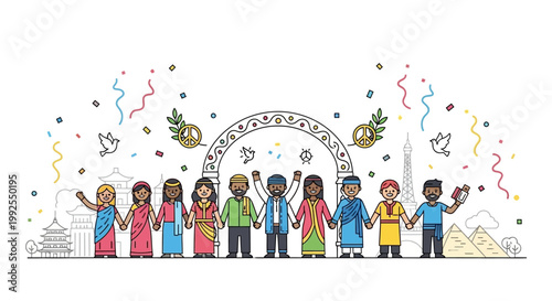 Diverse group of people celebrating together.