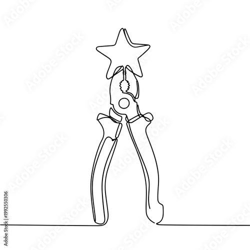 Continuous line illustration of a pair of pliers holding a star, symbolizing effort, achievement, craftsmanship, and reaching goals
