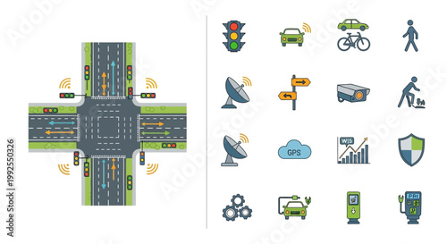 Road traffic icons and symbols.