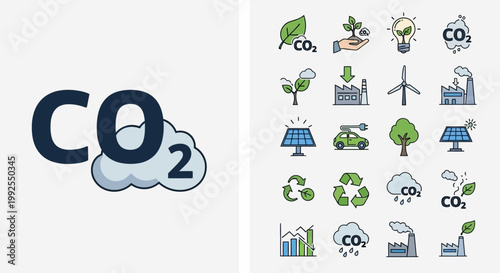 Carbon Dioxide Eco Friendly Icons Set.