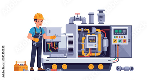 Technician working on industrial machine.