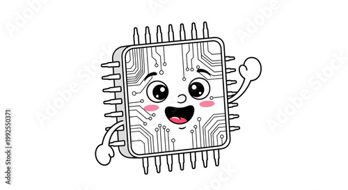 Smiling Cartoon Microchip with Face.
